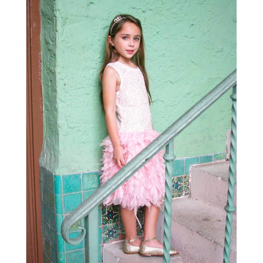 NEW DERHY KIDS beaded feather dress in pink